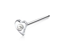 Pearly Heart Silver Straight Nose Stud NSKA-200p